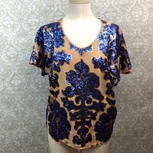 Tracy Reese Target Small Womens Blue Beige Sequin Embellished Top